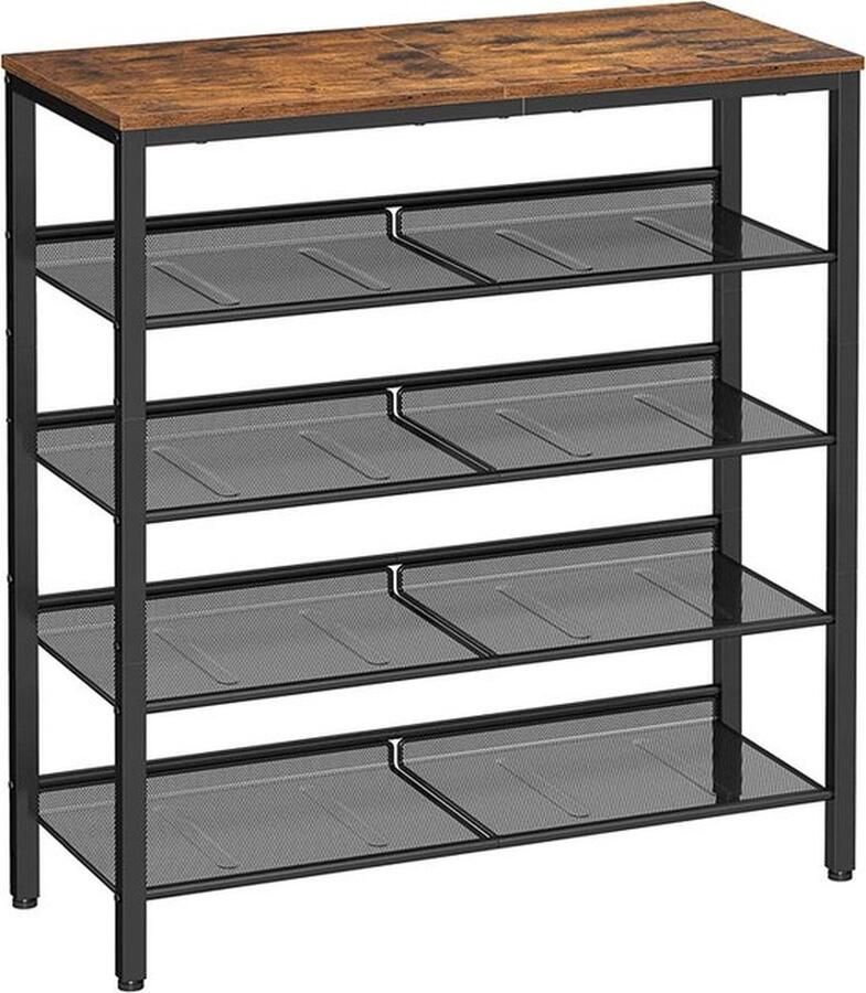 Schoenenrek – Schoenenkast – Voor 15-20 paar schoenen Schoenenbank Opbergrek – Halbank – 4 niveaus – slaapkamer EN hal – Zwart bruin - Foto 2