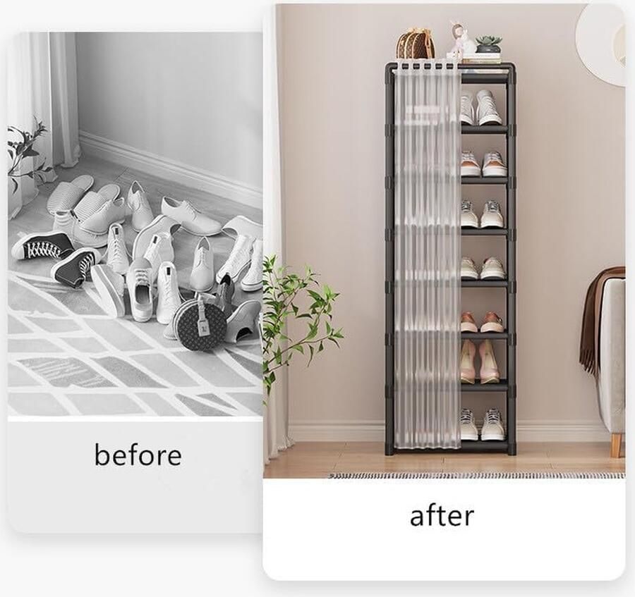 Schoenenrek schoenenopslag smalle schoenenorganizer 8 niveaus stofdicht schoenenrek eenvoudige montage geen gereedschap nodig houdt tot 16 paar