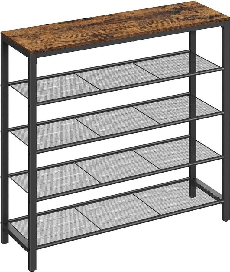 Schoenenrek Schoenenorganizer Schoenenopslag 4 rasterniveaus Ruimtebesparend 100 cm x 30 cm x 92 5 cm Bruin-zwart