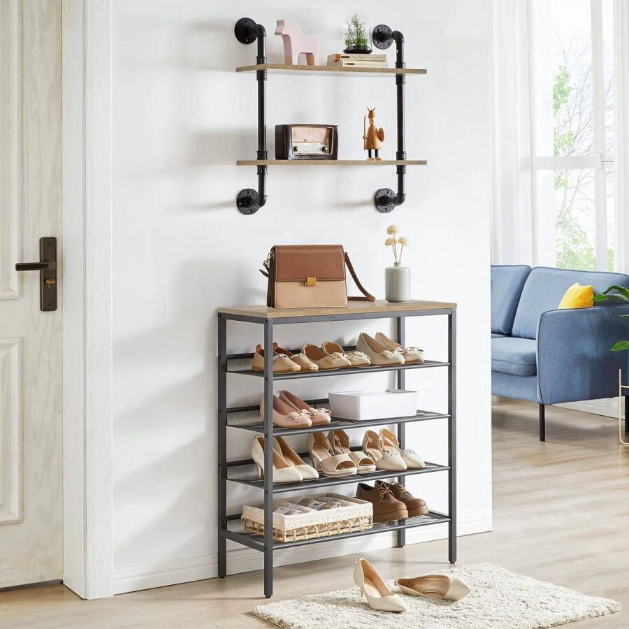 Schoenenrek schoenenorganizer schoenenrek met 5 niveaus 75 0 x 30 x 87 cm schoenenkast met plat of schuin schoenenbank voor entree hal woonkamer industrieel design - Foto 2
