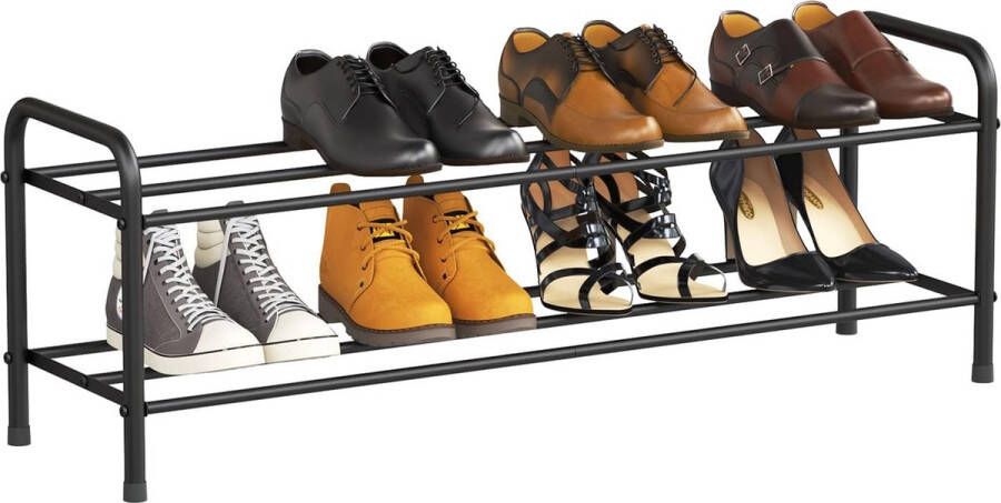 Schoenenrek schoenenrekken 2 niveaus roestvrij staal schoenenorganizer voor maximaal 9-12 paar schoenen schoenenrek voor woonkamer garderobe en hal 80 x 26 2 x 33 5 cm (mat zwart)