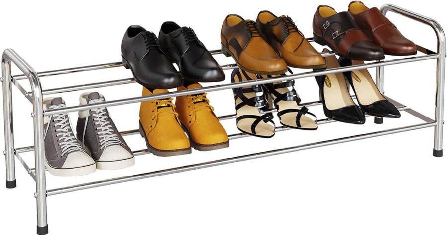 Schoenenrek schoenenrekken met 2 niveaus van roestvrij staal schoenenorganizer voor maximaal 9-12 paar schoenen schoenenplank voor de woonkamer garderobe en hal 80 x 26 2 x 33 5 cm