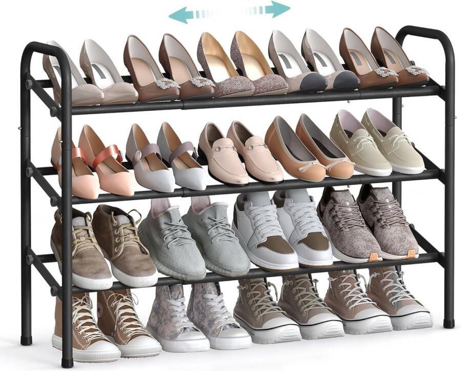 Schoenenrek schoenenstandaard 3 niveaus metalen rek verstelbaar schoenen staand rek voor hal garderobe entree inktzwart LMR039B01