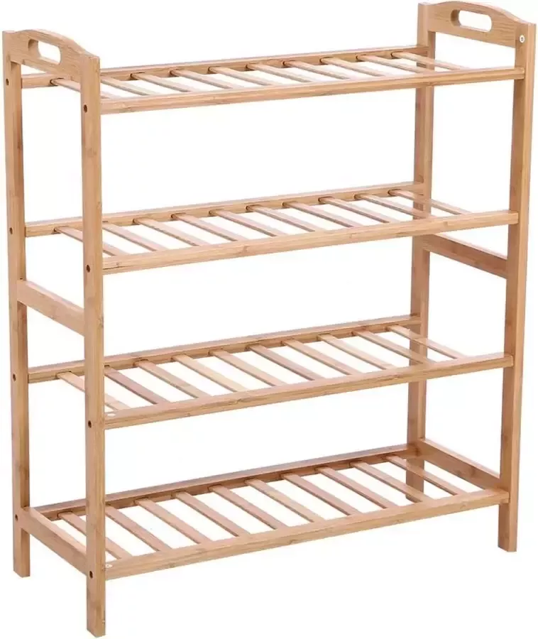 Schoenenrek schoenenstandaard 4 verdiepingen staan ââplank badkamer plank gang plank met handvat 65x26x75cm gemaakt van bamboe natuurlijke kleur