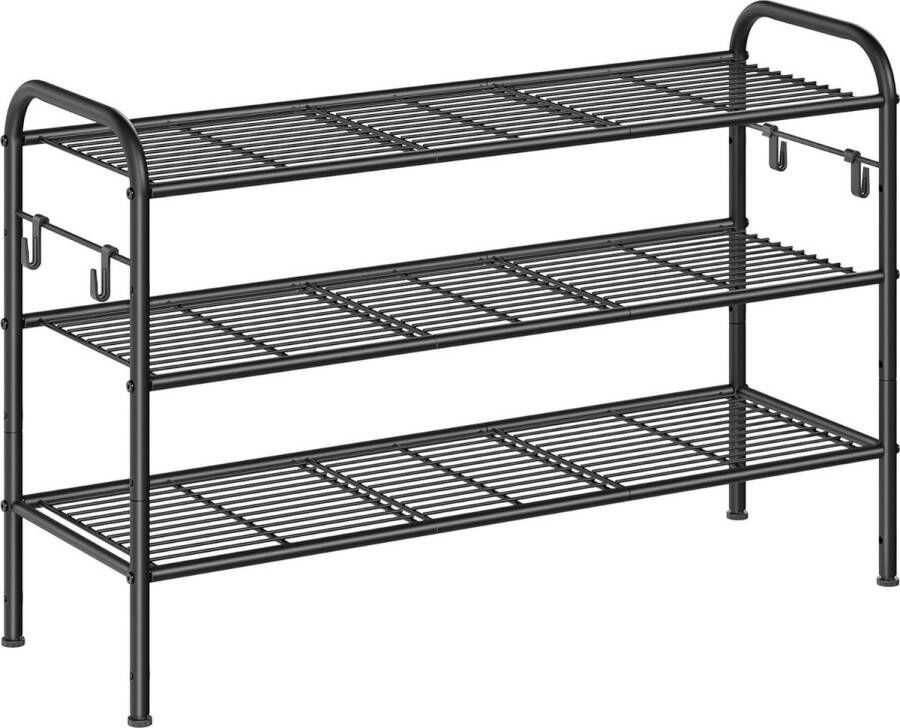 Schoenenrek schoenenstandaard met 3 niveaus metalen rek met 4 zijdelingse haken voor 15 paar schoenen in hoogte verstelbare plank voor entree hal garderobe eenvoudige montage