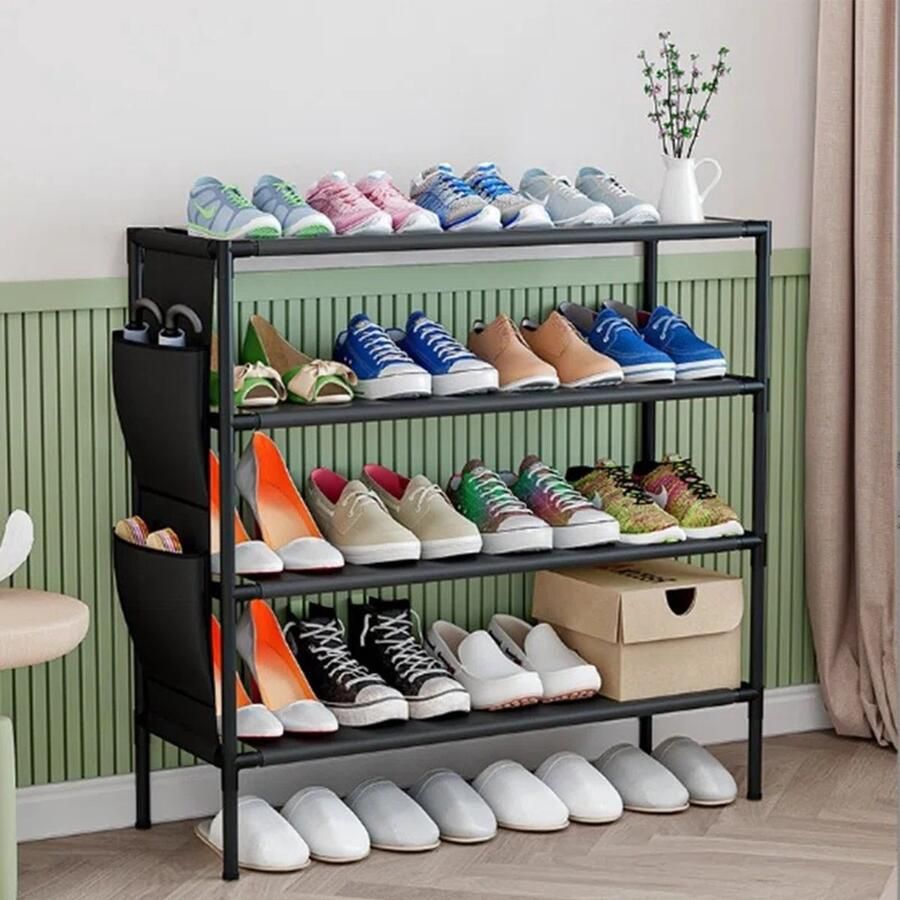 Signature Home Schoenenrek Schoenkast Schoenenrek 4 niveau's met organizer 16-20 paar Schoenen Metaal Hal Woonkamer Zwart