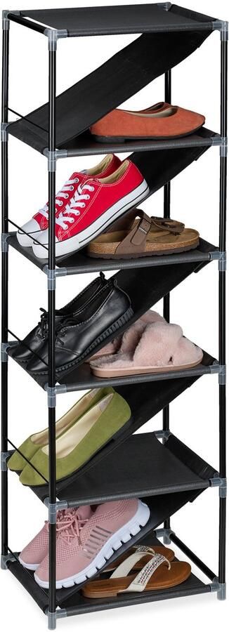 Schoenenrek smal 121x38x30 cm voor 10 paar schuine vakken metaal zwart-grijs