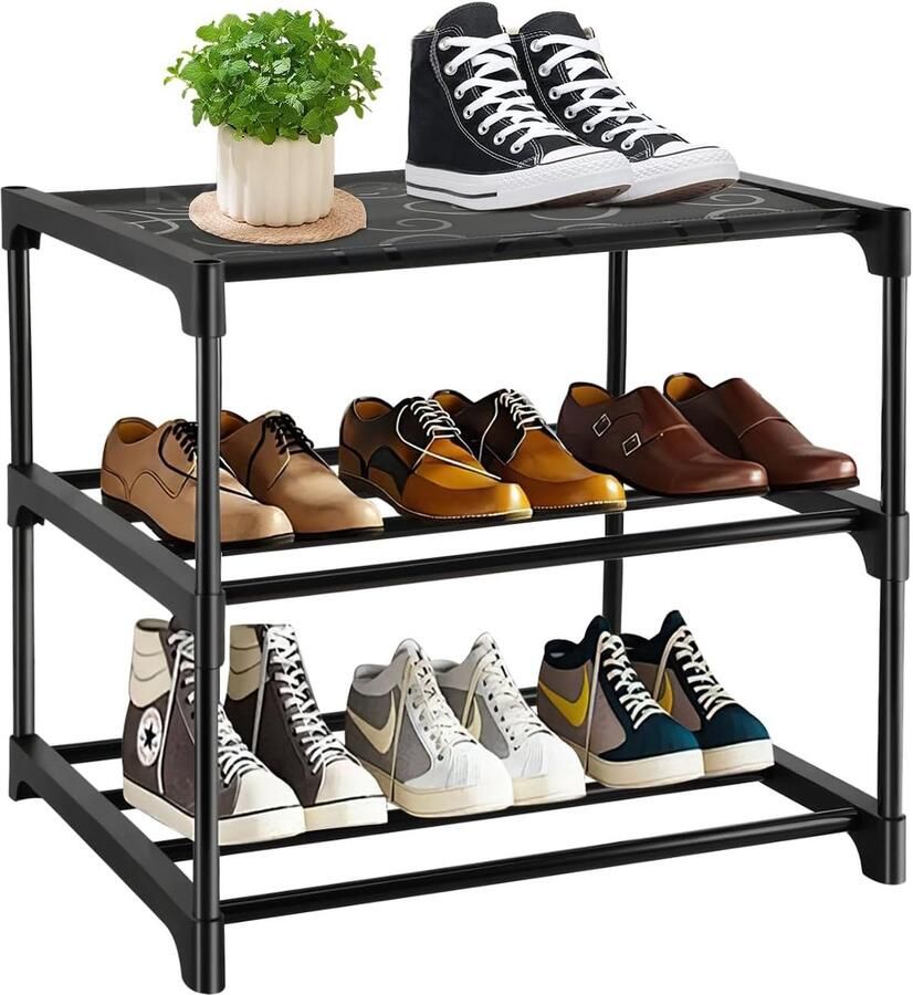 Schoenenrek smal 3 niveaus schoenenrek ruimtebesparend stapelbaar schoenenrek met anti-roestcoating schoenenrek zwart klein voor gangen woonkamer slaapkamer