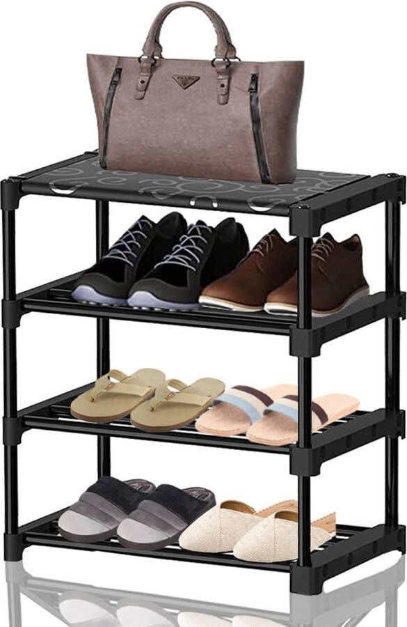 Schoenenrek smal 4 niveaus schoenenopslag verticaal doe-het-zelf schoenenrek metaal opbergorganizer voor entree camping hal en kast (zwart 40 cm)