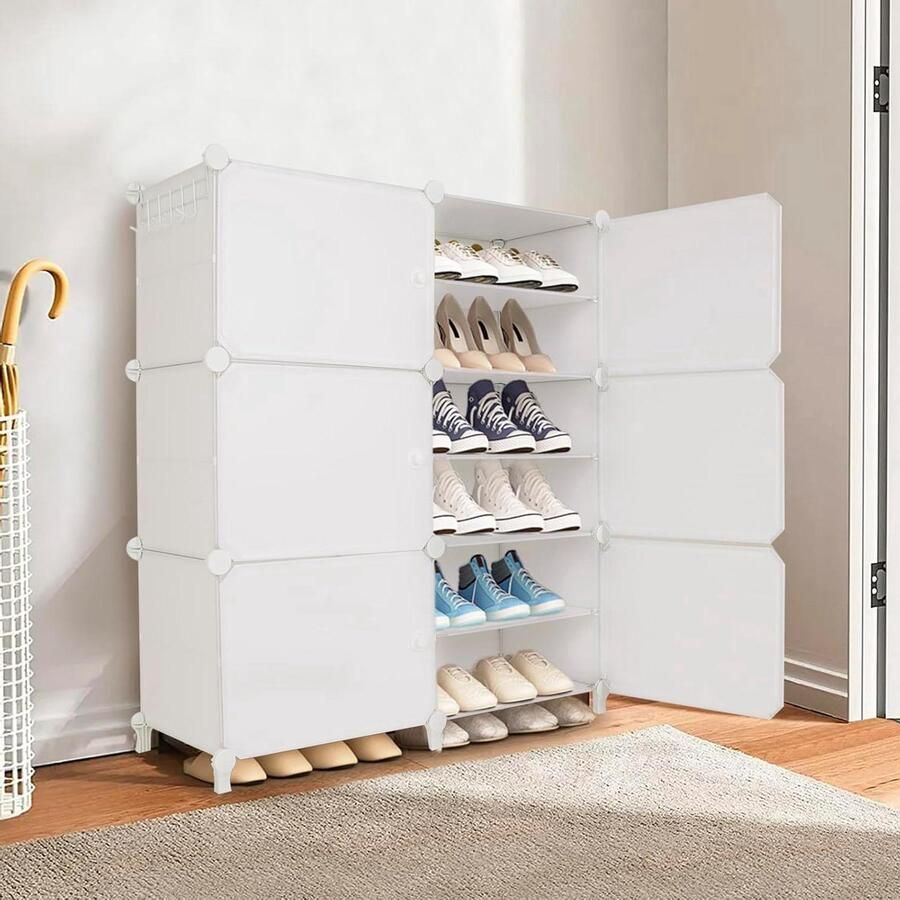 Schoenrek wit schoenenkast smal hoog plastic schoenenrek gesloten schoenenorganizer schoenenkast met deuren stapelbaar en opvouwbaar voor hal en hal ruimtebesparend
