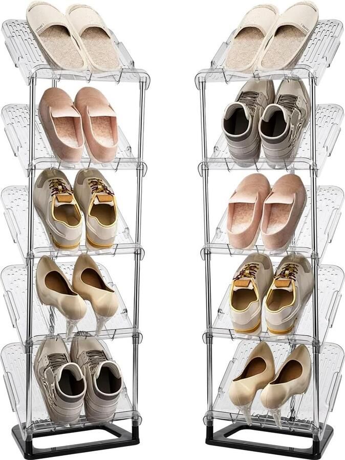 Schoenenrek smal met 5 niveaus ruimtebesparend schuin schoenenrek smal schoenenrek schoenenorganizer schoenenstandaard schoenenkast multifunctionele staande plank voor hal slaapkamer studeerkamer