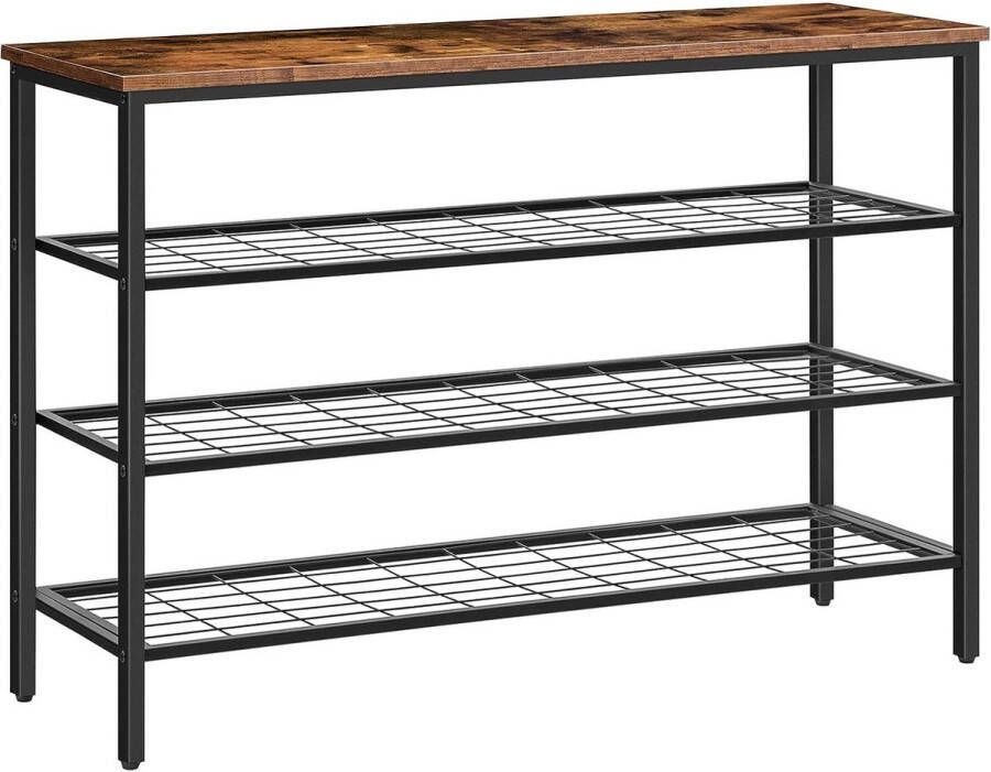 Furnibellaa Schoenenrek met 4 verdiepingen smal schoenenrek afmetingen 100 x 30 x 68 cm met legplank voor in de gang woonkamer hal slaapkamer met industriële uitstraling kleur donkerbruin zwart