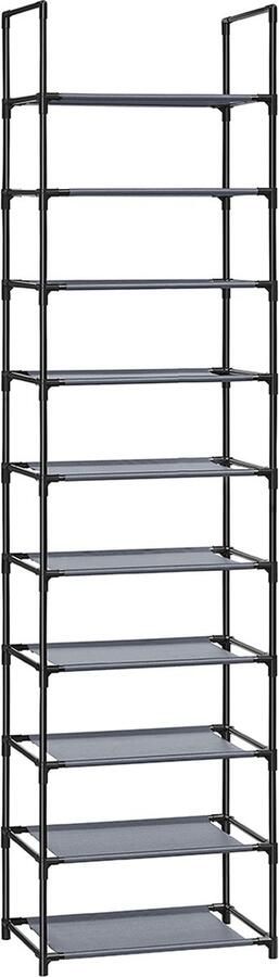 Woon Wereld Schoenenrek smalle planken van grijze non-woven stof