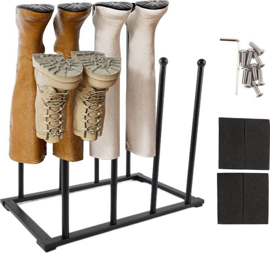 Schoenenrek Staande metalen vrijstaande schoenenkast zwarte laarshouder voor hoge laarzen schoenenrek organisator schoenenrek voor slaapzaal kast entree slaapkamer 4 paar