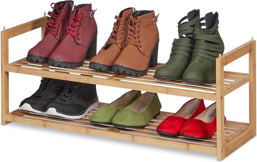 Schoenenrek stapelbaar bamboe smal meubel 2 etages 6 paar schoenen hal HBD 295x725x27 cm natuur