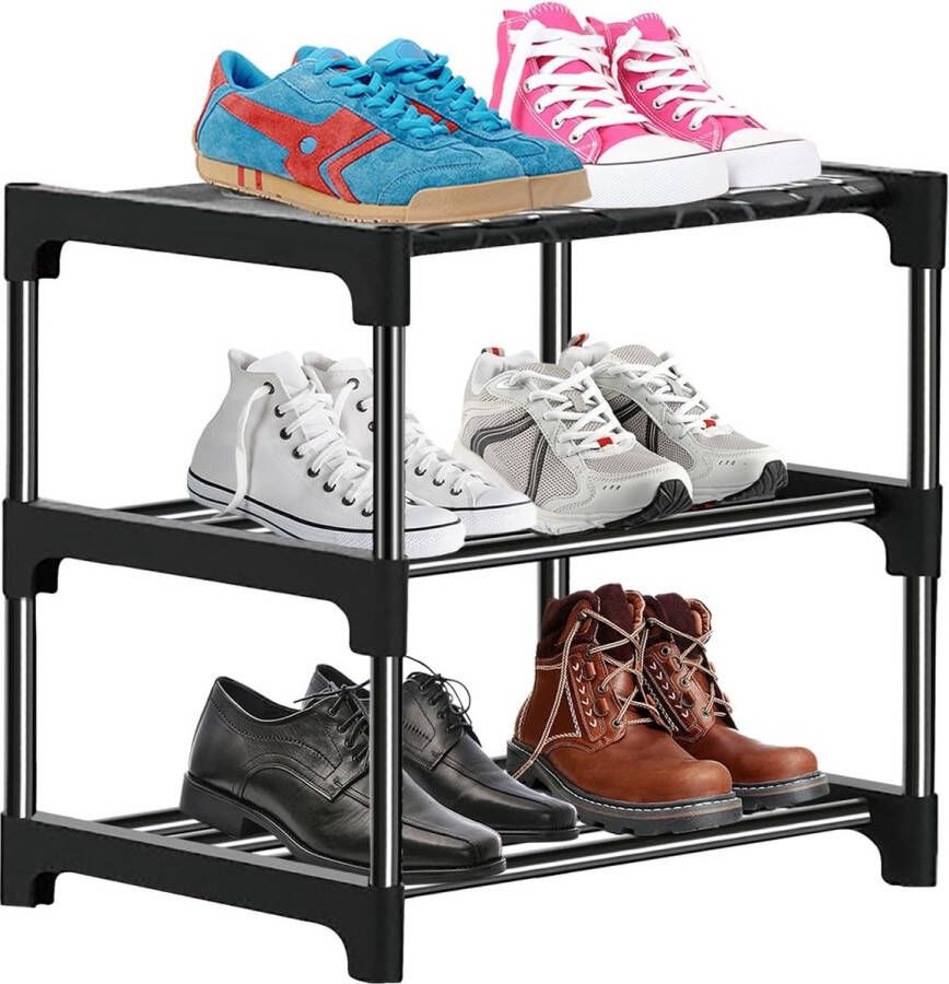 Schoenenrek stapelbaar klein schoenenrek 13 mm dik 3 verdiepingen 6 paar schoenenrek voor entree hal en kast ruimtebesparende opslag en organisatie