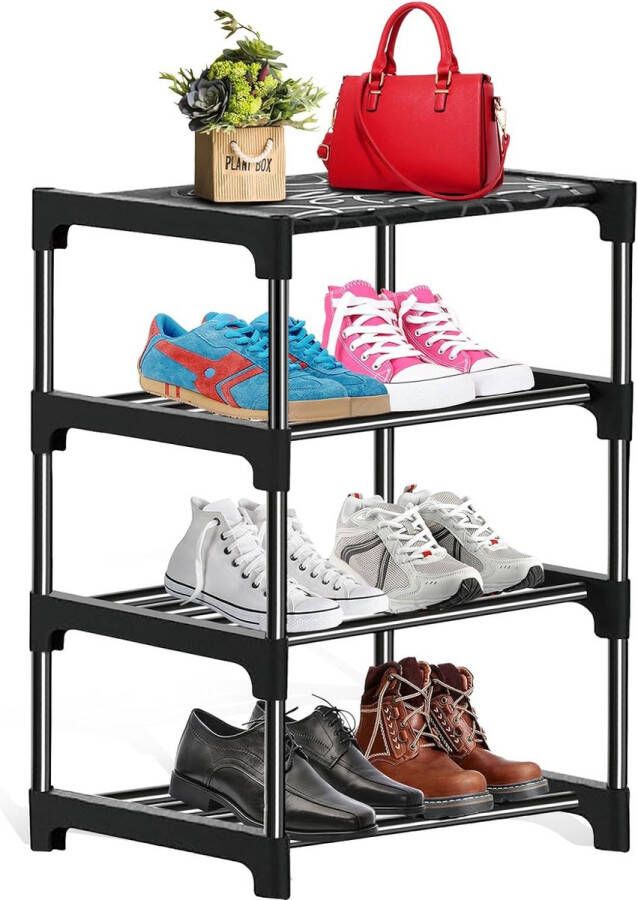 Schoenenrek stapelbaar klein schoenenrek 4 verdiepingen 8 paar schoenenrek voor entree hal en kast ruimtebesparende opslag en organisatie
