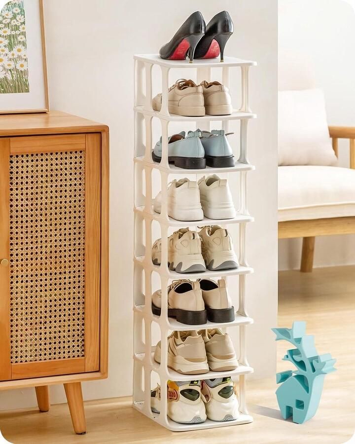Schoenenrek stapelbare kunststof schoenenopbergers met 8 paar capaciteit (wit)