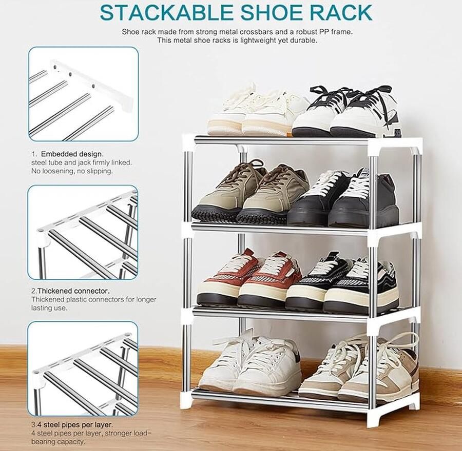 Schoenenrek stapelbare schoenenplank voor kast ingang 28D x 44W x 53H centimetres