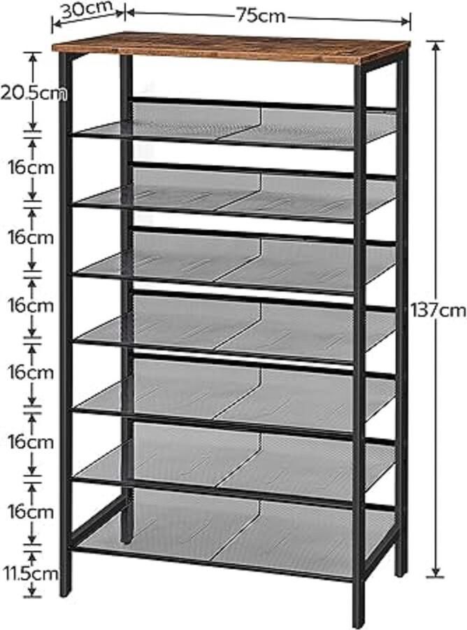 Schoenenrek stapelbare schoenenplank voor kast ingang 30D x 75W x 137H centimetres