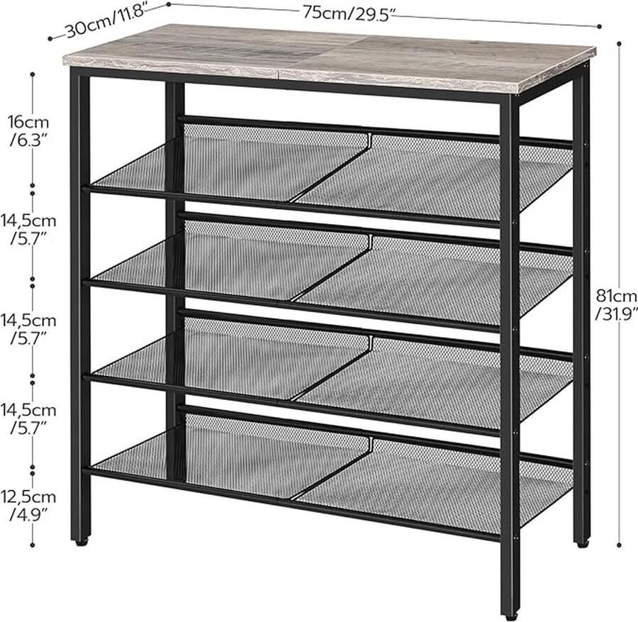 Schoenenrek stapelbare schoenenplank voor kast ingang 30D x 75W x 81H centimetres