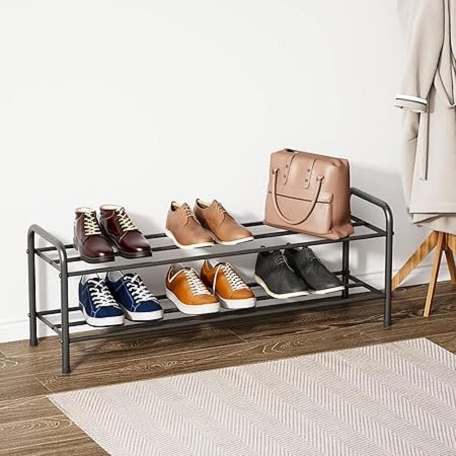 Schoenenrek schoenenrekken 2 niveaus roestvrij staal schoenenorganizer voor maximaal 9-12 paar schoenen schoenenrek voor woonkamer garderobe en hal 80 x 26 2 x 33 5 cm (mat zwart)