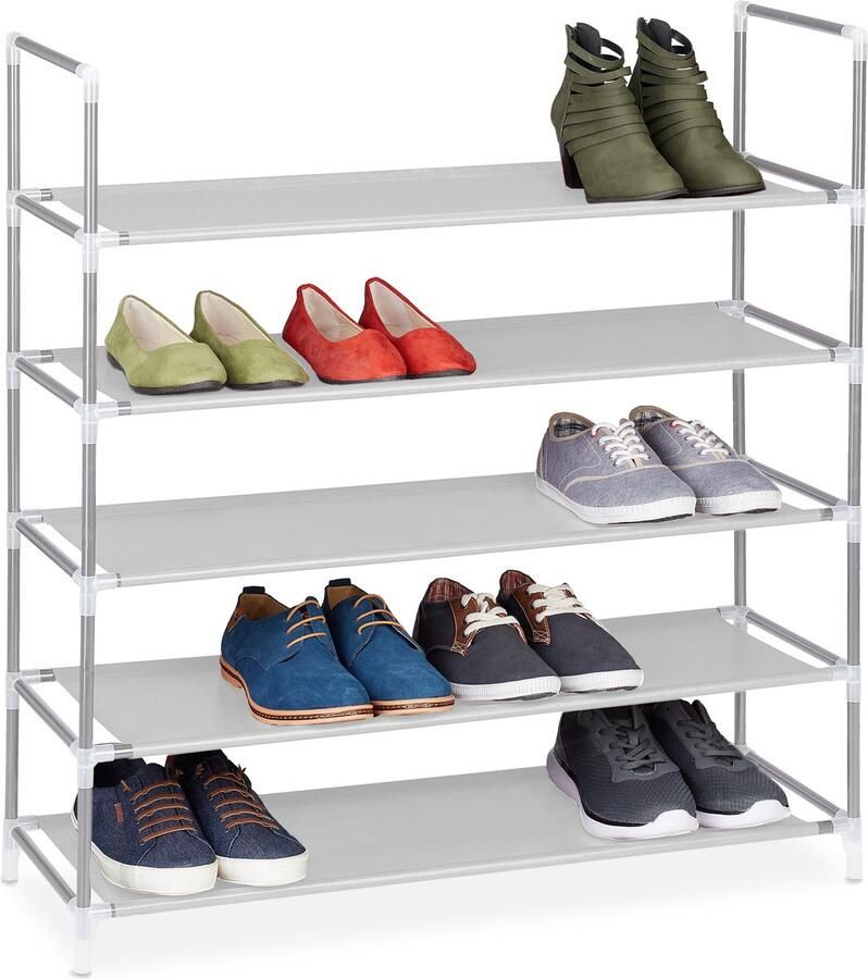 Relaxdays schoenenrek steeksysteem 5 laags voor 20 paar 90 5x87x29 5 cm smal wit