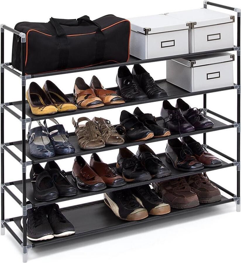 Relaxdays schoenenrek steeksysteem 5 laags voor 20 paar 90 5x87x29 5 cm smal zwart - Foto 2