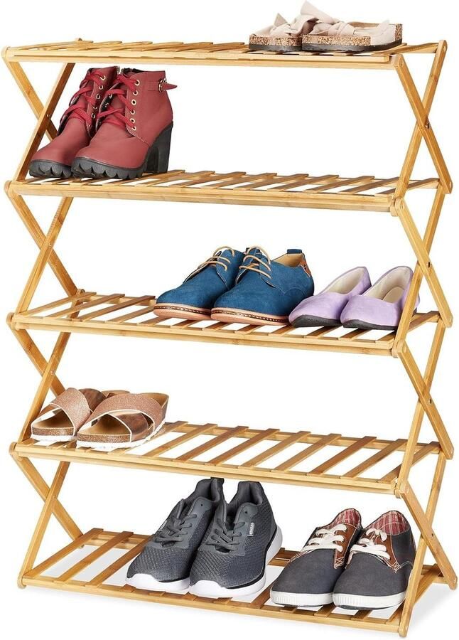 Schoenenrek uitschuifbaar 5 etages voor 15 paar schoenen bamboe HBD 89x65x26 cm