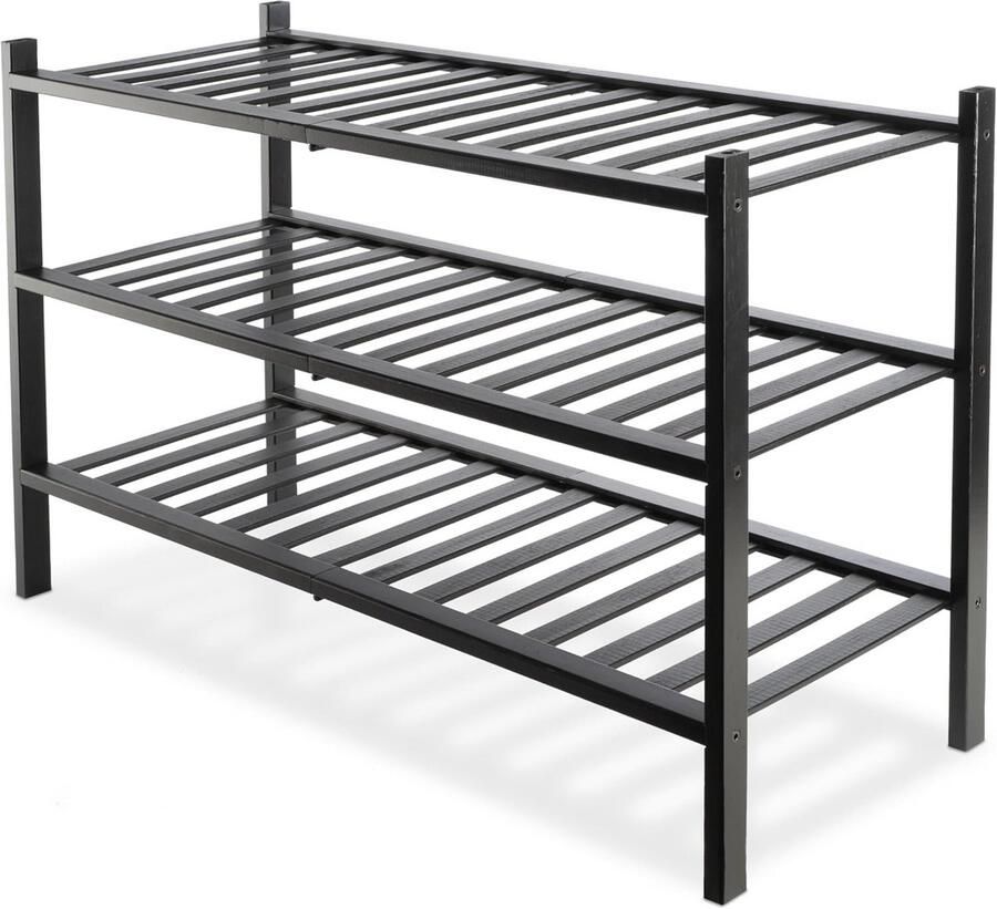 2 Niveau Bamboe Schoenenrek 68 x 28 x 46 cm Schoenenkast Schoenenstandaard voor Hal Woonkamer en Gang Zwart