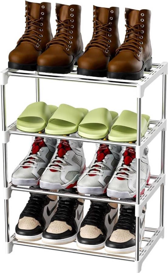 PolkaHome Schoenenrek van metaal met 4 niveaus licht stapelbaar voor 8 paar schoenen