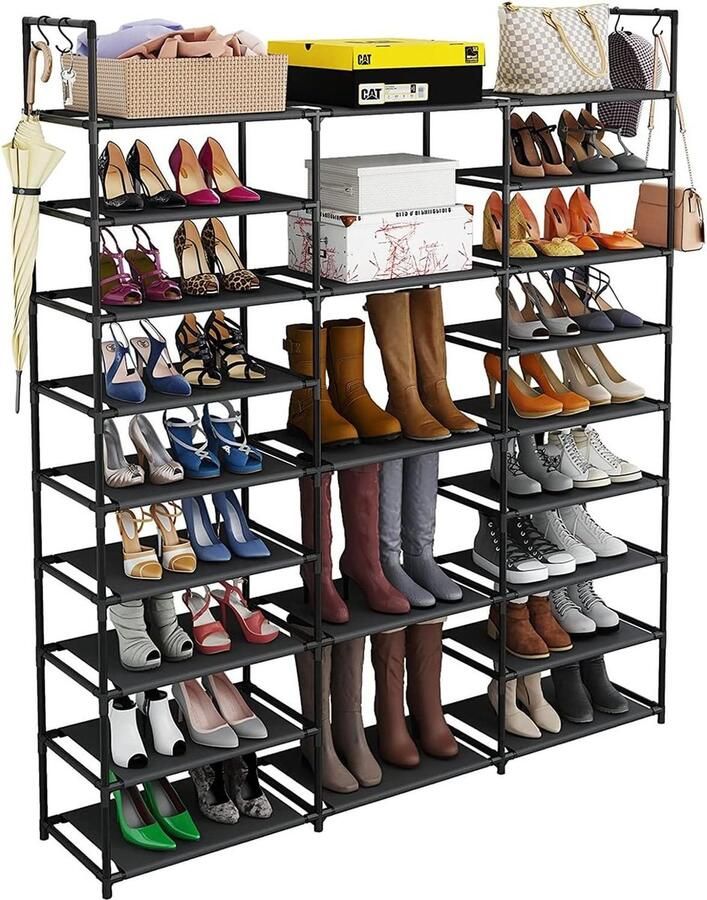 Schoenenkast smal metaal zwart 23 planken 50-55 paar schoenen laarzen woonkamer slaapkamer hall entree kleedkamers