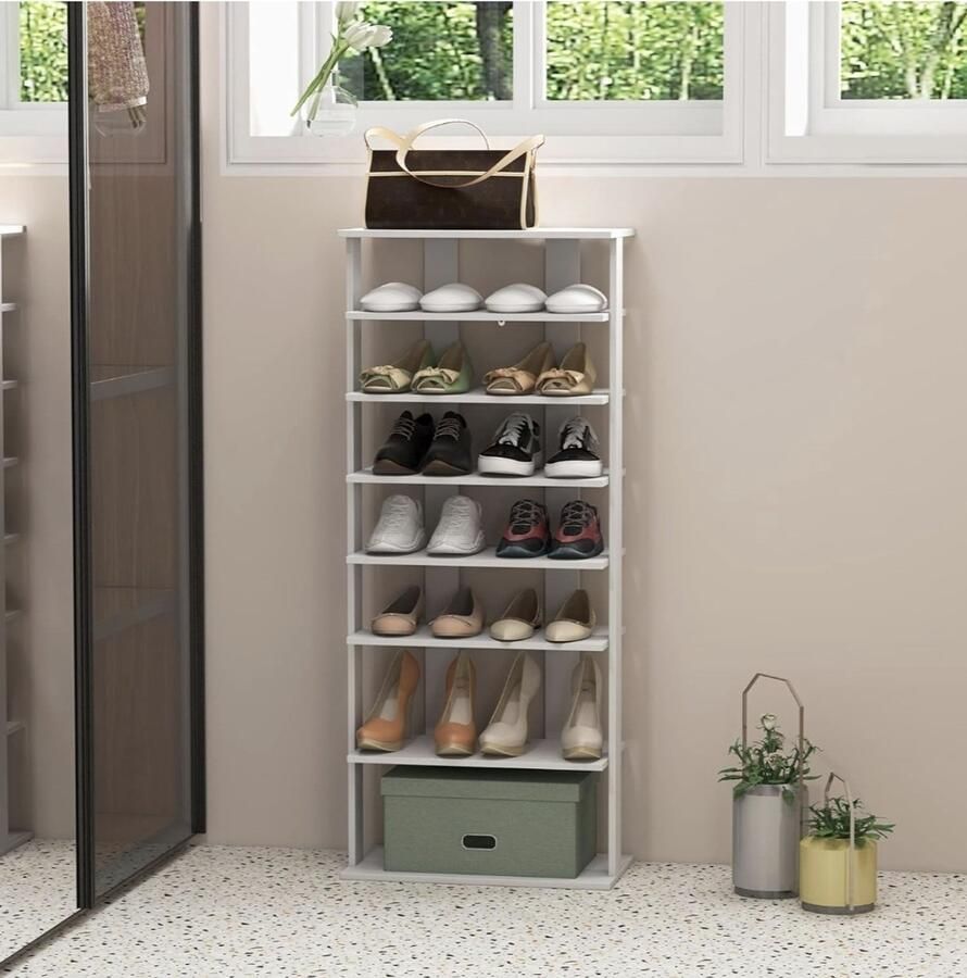 Schoenenrek verticaal houten schoenenrek 8-laags schoenenorganizer compact ruimtebesparend schoenenrek rek voor 14 schoenen voor entreehal (wit 47 x 25 5 x 110 cm)