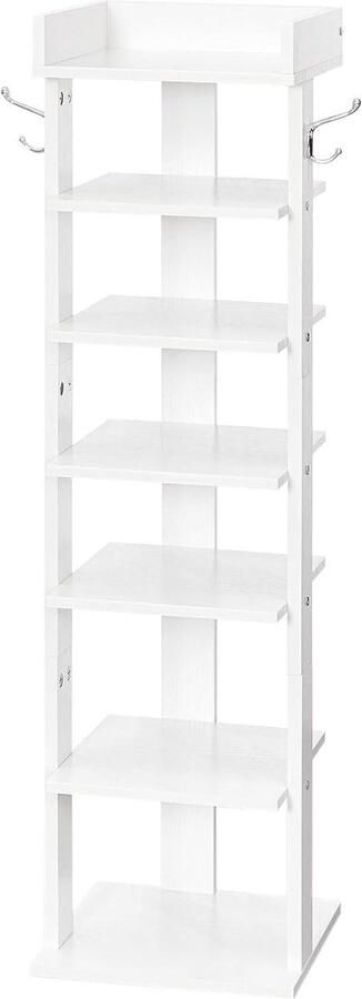 Schoenenrek verticaal met 7-laags schoenenkast smalle standaard met omheining en haken ruimtebesparend voor hal woonkamer slaapkamer wit EWT61XJ01