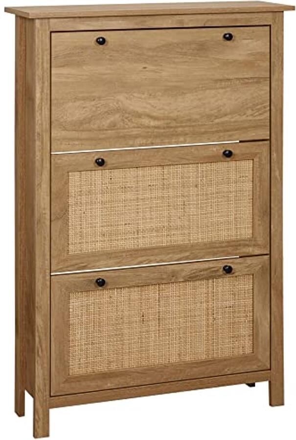 Schoenenrek Vintage met 3 Klapdeuren en Rotan-effect 80 x 23 5 x 121 5 cm