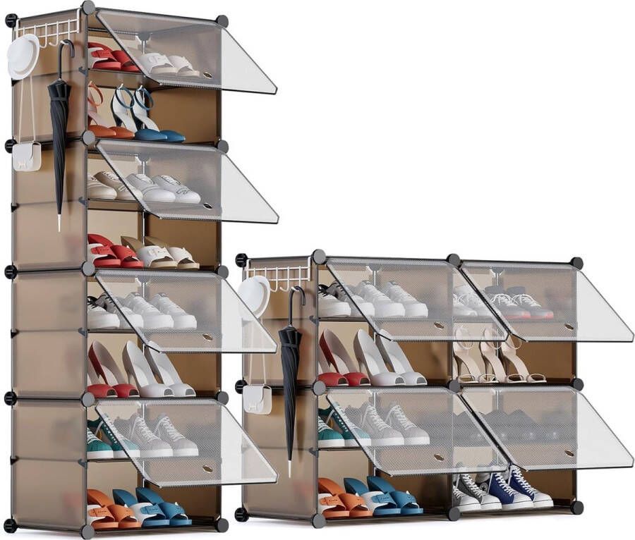Schoenenrek voor 16 paar schoenen schoenenkast met 2 x 4 niveaus smal stofdicht kunststof schoenenrek voor hal slaapkamer ingang met deuren 30 x 40 x 30 cm per vak bruin
