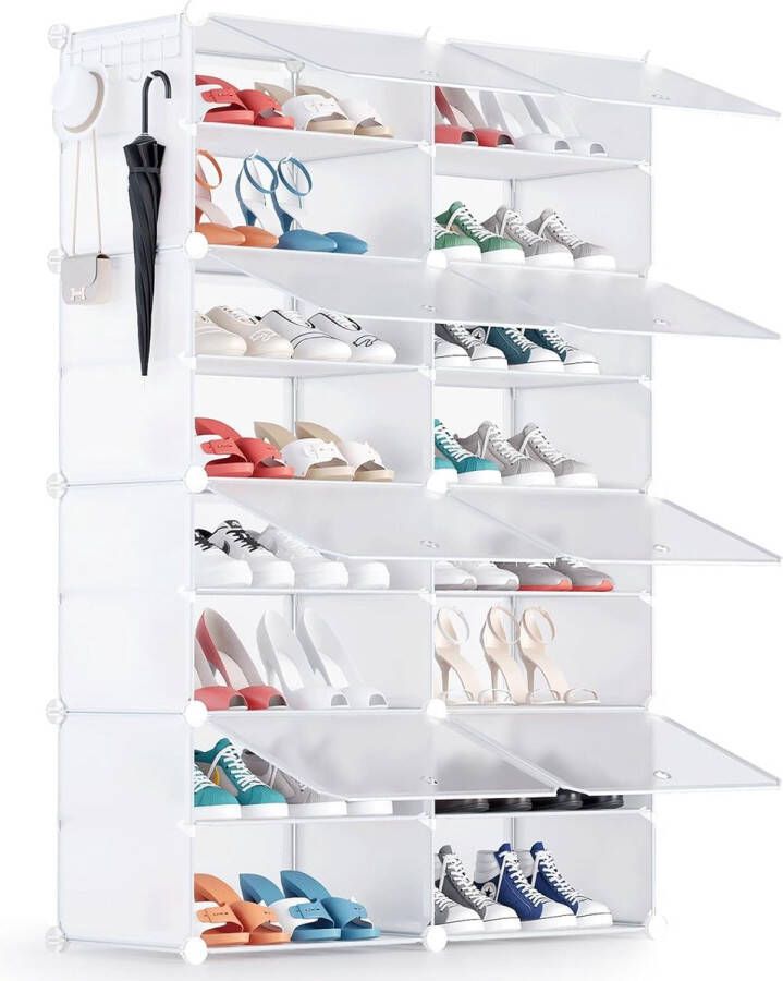 Schoenenrek voor 32 paar schoenen schoenenkast met 2 x 8 niveaus stofdicht schoenenrek voor hal slaapkamer kledingkast entree wit