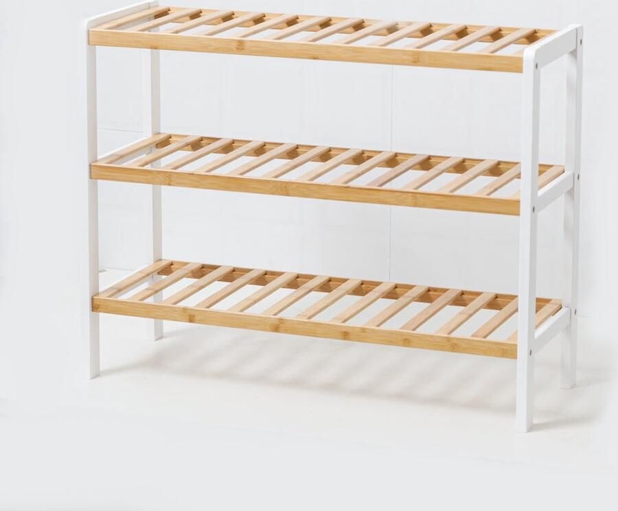 Decopatent Schoenenrek voor 9 paar schoenen Rek bamboe hout met 3 etages Opbergrek badkamerrek 70 x 26 x 55 Cm
