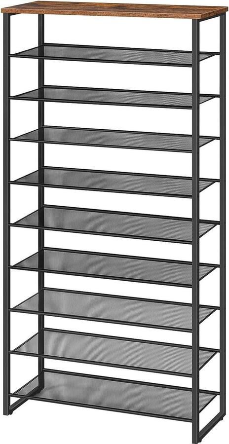 Schoenenrek voor smalle ruimtes met 10 niveaus schoenenkast voor hal en woonkamer vintage bruin-zwart EBF107XJ01