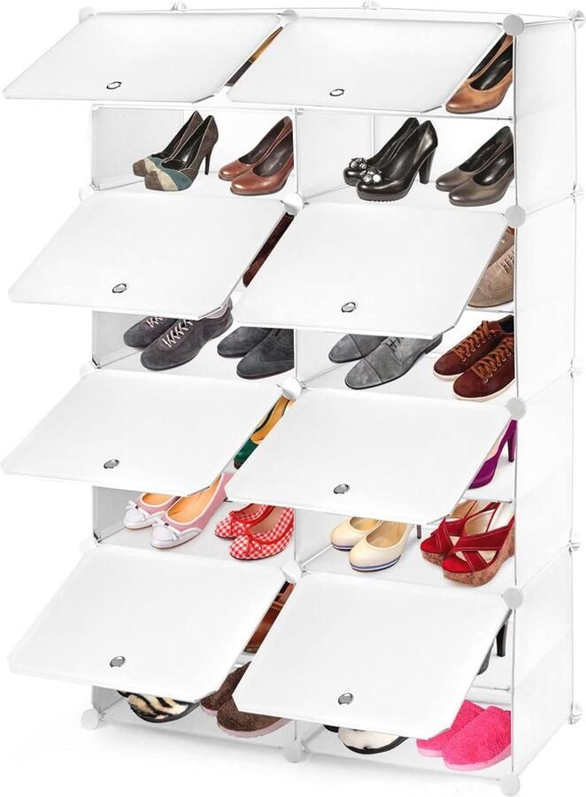 Schoenenrek Wit 2 Rijen en 8 Verdiepingen voor Woonkamer Kleedkamer en Gang 81x31x127 cm