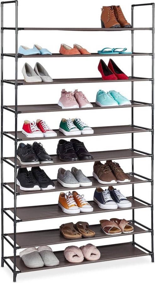 Schoenenrek XXL stof 10 lagen 50 paar schoenen hoog steekverbinding HBD 176 5 x 99 x 29 5 cm bruin