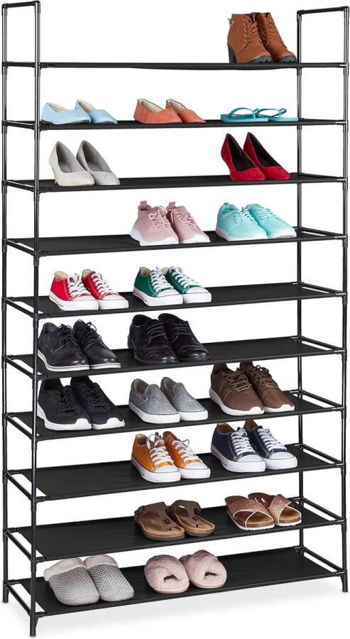 Schoenenrek XXL stof 10 lagen 50 paar schoenen hoog steekverbinding HBD 176 5 x 99 x 29 5 cm zwart