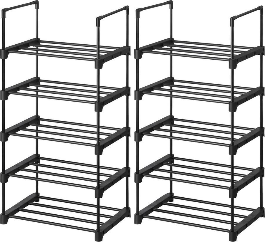 Schoenenrekken 5 niveaus set 2 metalen stapelbaar ruimtebesparend multifunctioneel hal slaapkamer woonkamer zwart LSA055B02 opbergrek