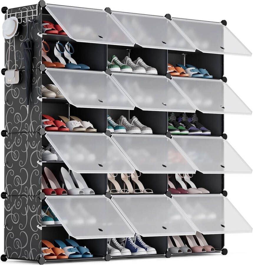 Schoenenrekken voor 48 paar schoenen Schoenenkast met 3 x 8 niveaus Stofdicht schoenenrek Schoenenopslag voor gang slaapkamer kledingkast entreegebied Zwart