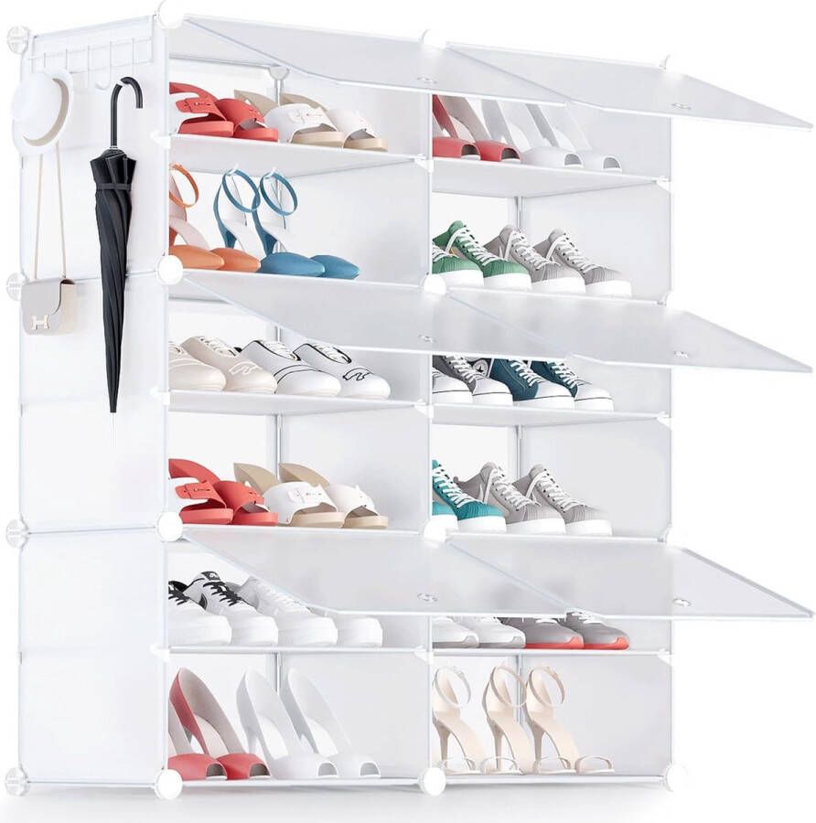 Schoenenrekken voor maximaal 24 paar schoenen 2 x 6-laags schoenenkast stofdicht schoenenrek schoenenopslag voor gang slaapkamer kledingkast entree wit