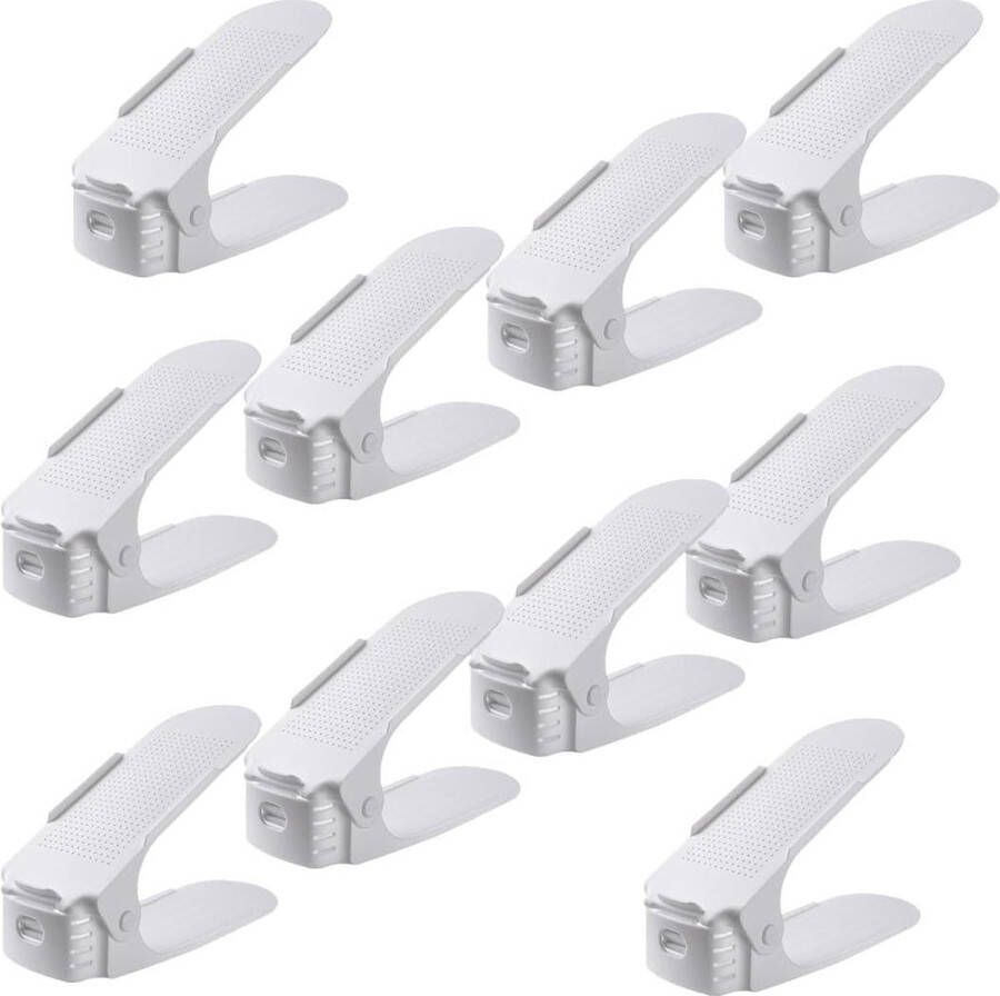 Schoenenstapelaarset van 10 schoenenorganizer ruimtebesparend 4 in hoogte verstelbare schoenenhouders voor alle soorten schoenen dubbellaagse schoenenkastorganizer van PP-materiaal