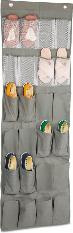Relaxdays schoenenzak deur 24 vakken hangend schoenenrek deur organizer stof grijs