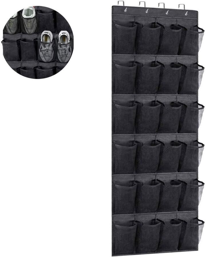 Schoenenzak Hangend 24 Sleuven Deur opbergzak Ophangend Schoenenrek Schoenenorganizer Deur Opbergzak Hangende Opberger Schoenenkast Hangend Schoenentas 56*150cm zwart Schoenen Opberger