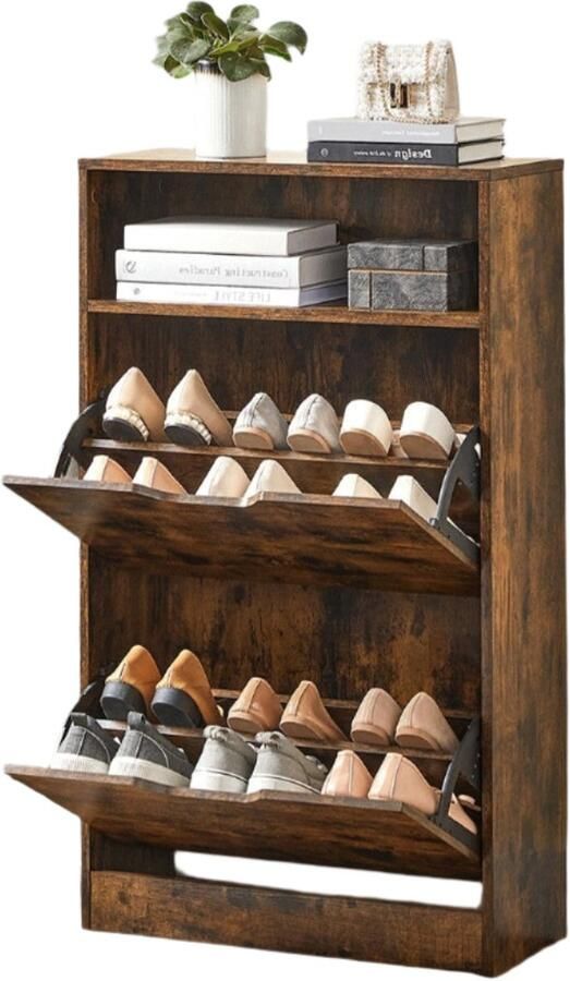 Schoenkast 2 flappen schoen Tipper schoenplank ruimtebesparende organisator 60x24x102 cm