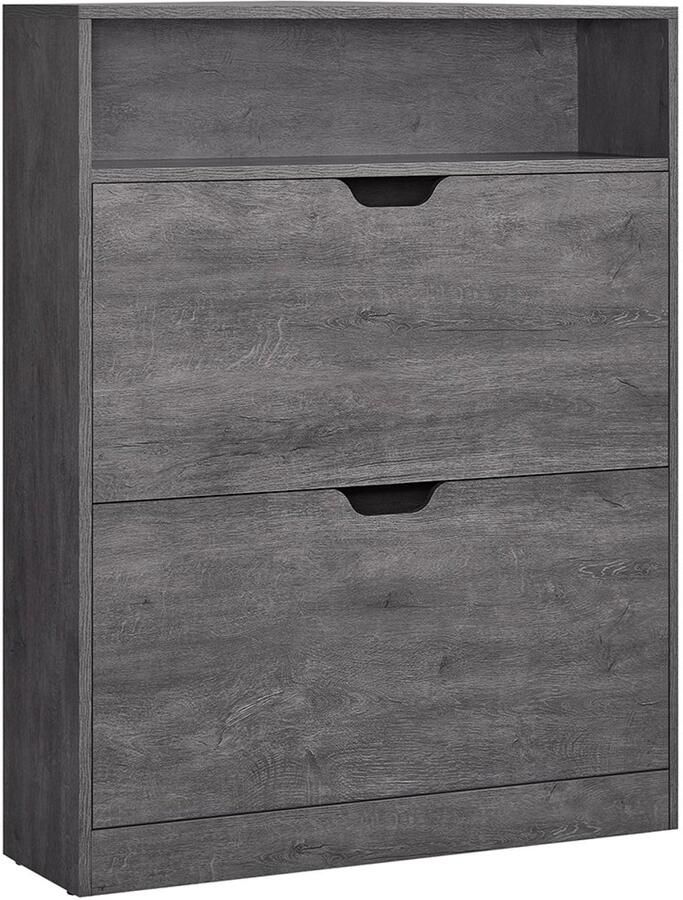 Schoenkast 2 flappen schoenopslag Organizer Space Saving 24 cm x 80 cm x 102cm Grijs